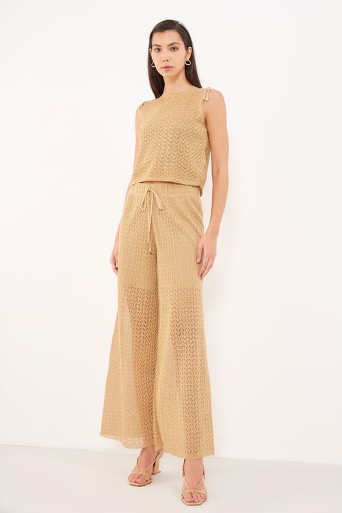 Calça Reta Tricot - Dourado