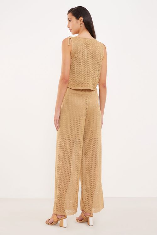 Calça Reta Tricot - Dourado