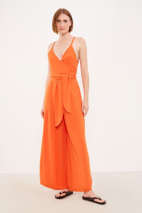 Macacão Pantalona Amarração - Laranja Coral