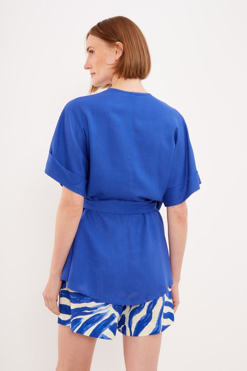 Kimono Amarração Com Top - Azul Real