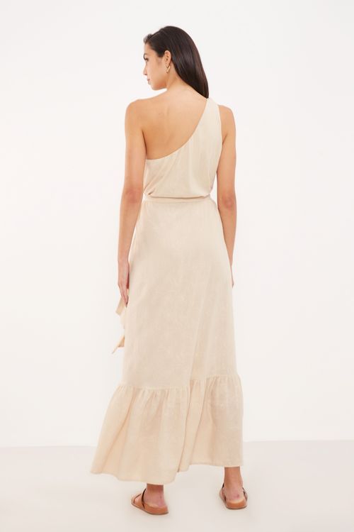 Vestido Longo Ombro Único Arabesco - Bege Vime
