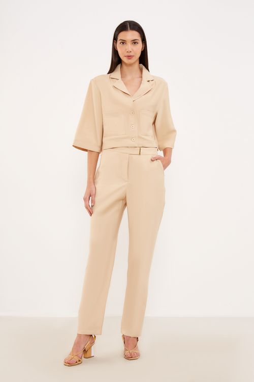 Jaqueta Cropped Botões - Bege Vime