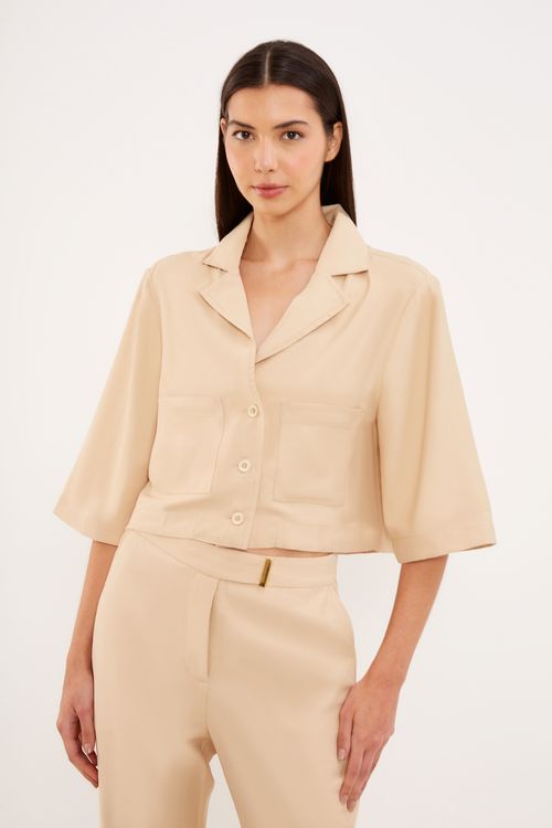 Jaqueta Cropped Botões - Bege Vime