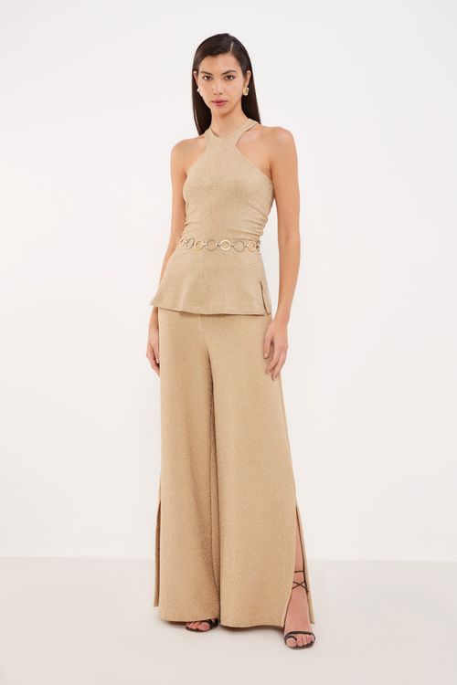 Calça Malha Brilho - Dourado