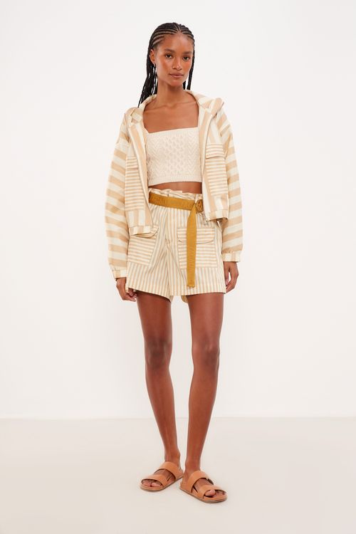 Short Listra Cinto Bolsos - Listrado