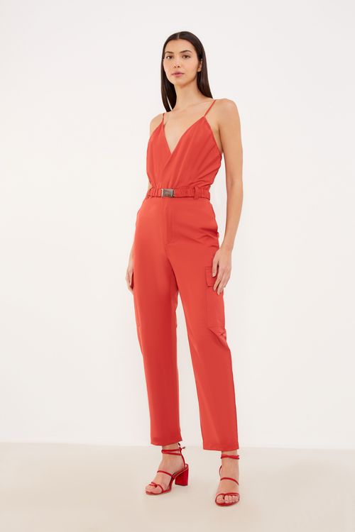 Macacão Cargo Cinto - Vermelho