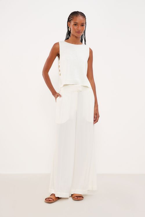 Pantalona Casual Prega - Off White