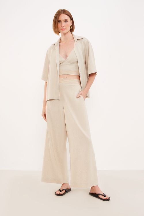 Calça Pantalona Pesponto - Cru