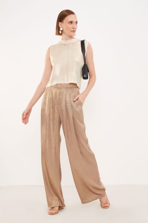 Calça Reta Com Bolso - Dourado