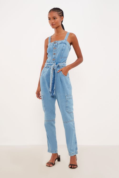Macacão Jeans Cargo - Jeans