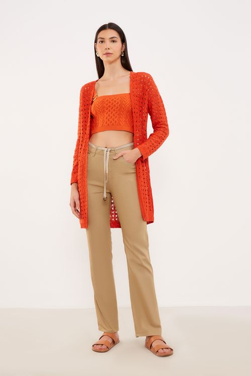 Calça Sarja Reta Lenço - Caqui