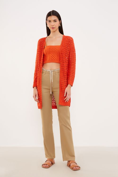 Cardigan Tricot Furinhos - Laranja Coral