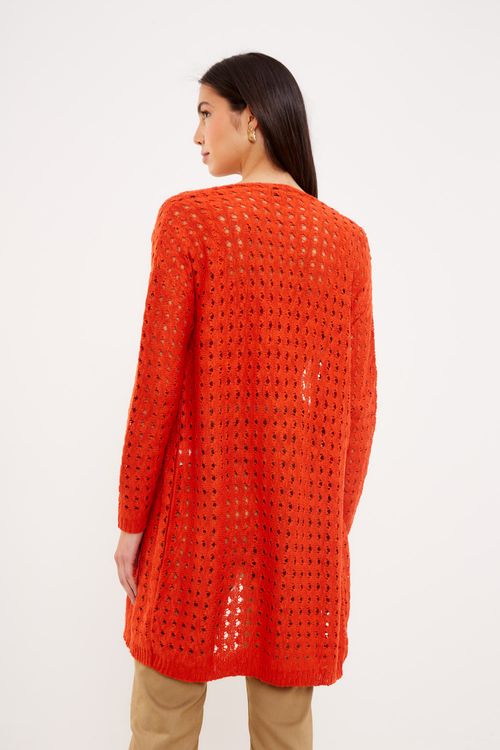 Cardigan Tricot Furinhos - Laranja Coral