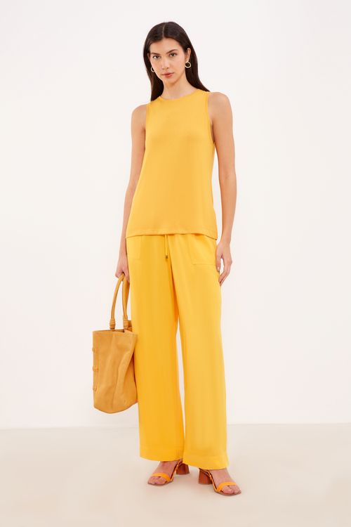 Calça Pantalona Cós Elástico - Laranja Radiante