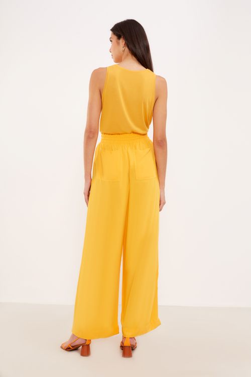 Calça Pantalona Cós Elástico - Laranja Radiante