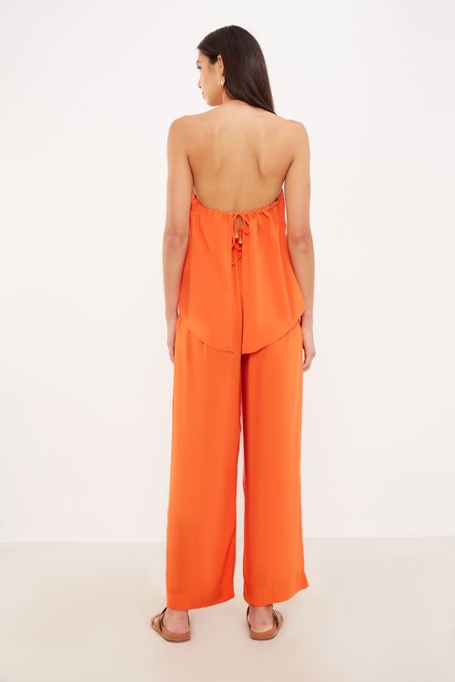 Calça Pantalona Cós Elástico - Laranja Coral
