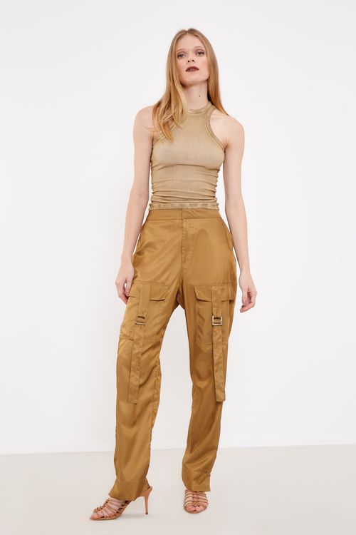 Calça Tecno Bolso Faixa - Bronze