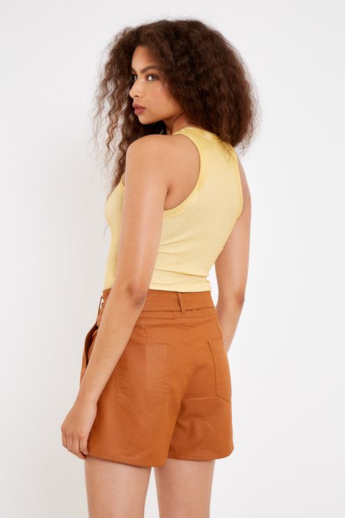 Regata Malha Rib Estonada - Amarelo Mostarda