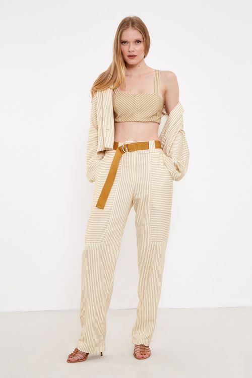 Top Cropped Estampa Lençóis - Est Lencois Caqui