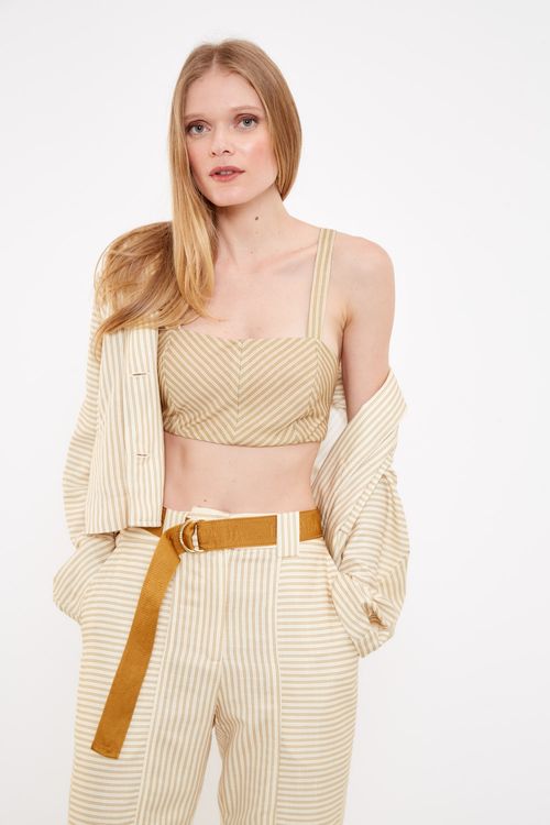 Top Cropped Estampa Lençóis - Est Lencois Caqui