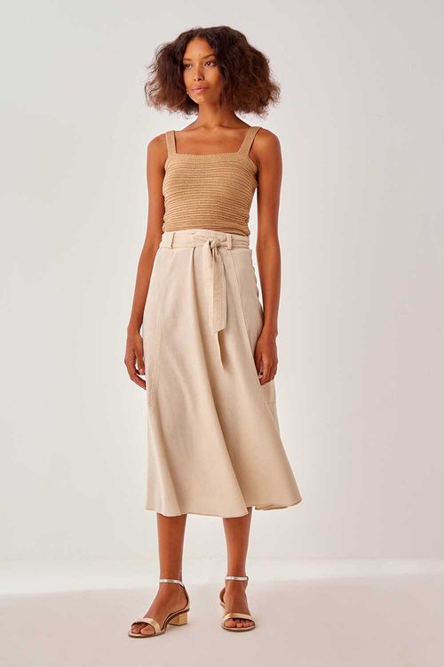 Saia Midi Pespontos - Areia Coconut