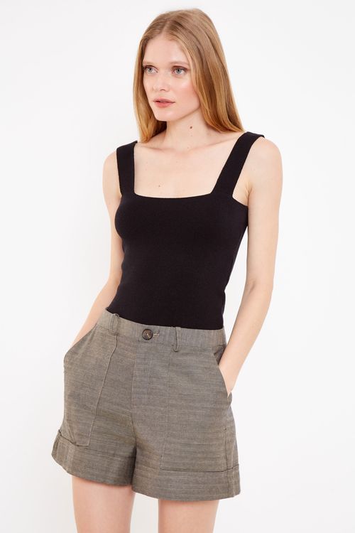 Top Alça Básico Tricot - Preto