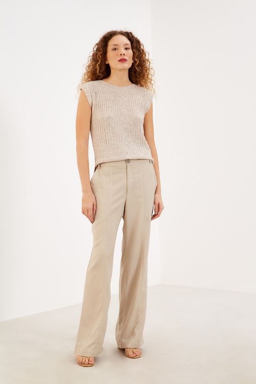 Calça Casual Detalhe Bolso - Bege Vime