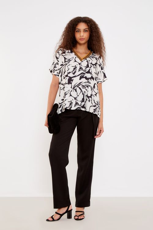 Blusa Estampa Gardênia Pb Decote v - Est Gardenia Pb