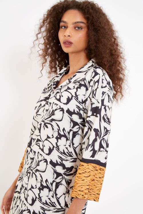 Vestido Estampa Gardênia Barrada Curto - Est Gardenia Barrada