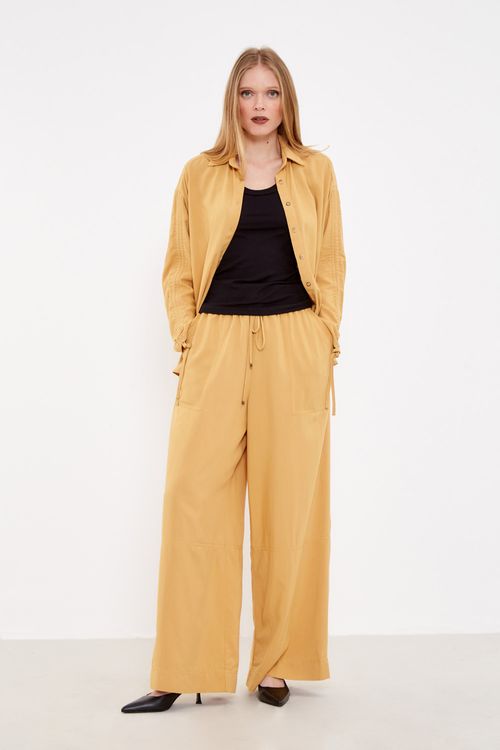 Calça Ampla Cós Regulador - Amarelo Mostarda