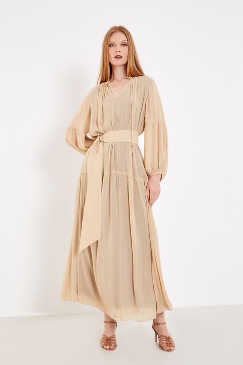 Vestido Longo Fluido Casual - Bege Vime