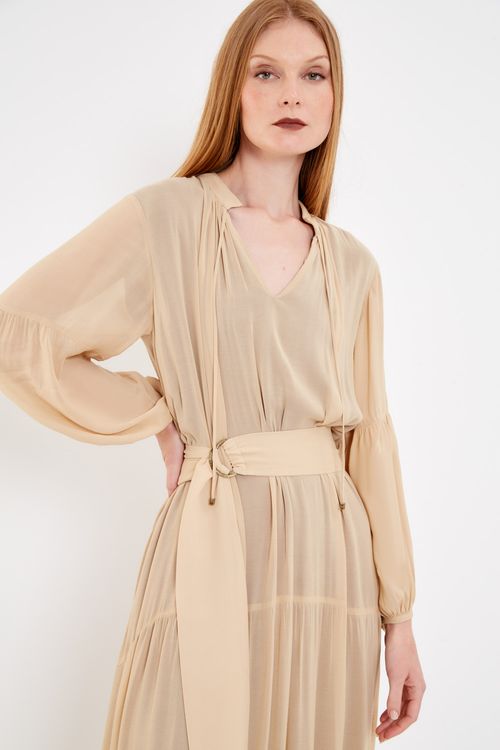Vestido Longo Fluido Casual - Bege Vime