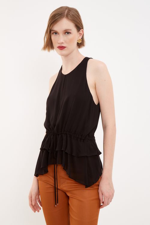 Blusa Camadas Túnel Amarração - Preto