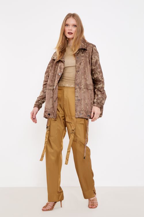 Bomber Militar Detalhe Tela - Verde Terra
