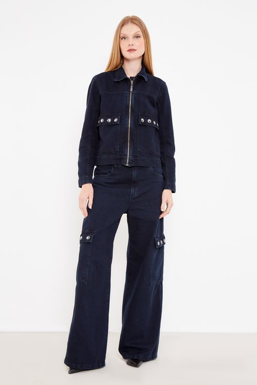 Jaqueta Jeans Com Tachas - Jeans