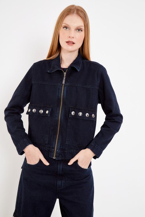 Jaqueta Jeans Com Tachas - Jeans