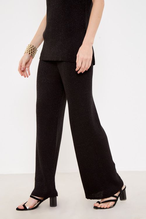 Calça Tricot Com Lurex - Preto