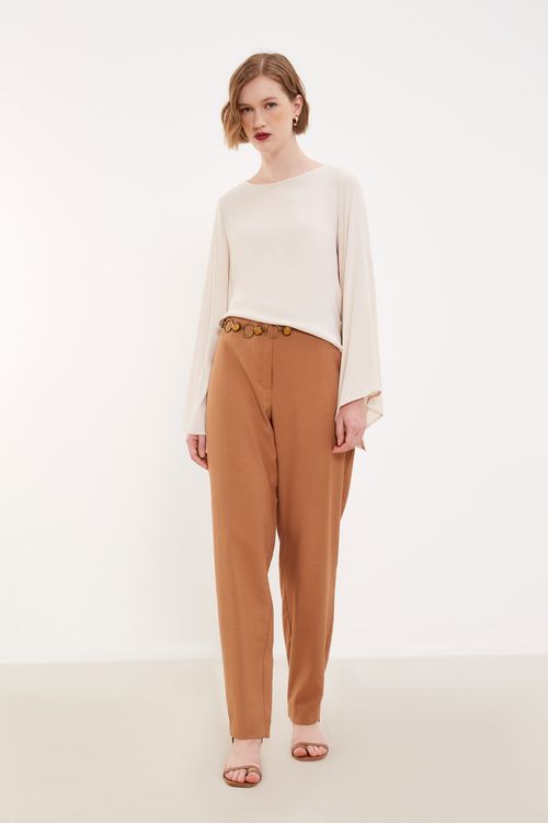 Blusa Canoa Manga Sino - Off Pita
