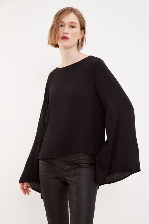 Blusa Canoa Manga Sino - Preto