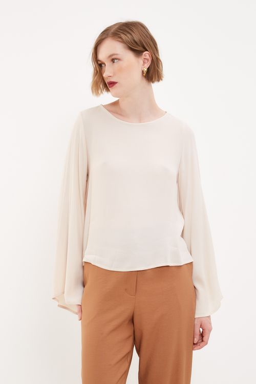 Blusa Canoa Manga Sino - Off Pita