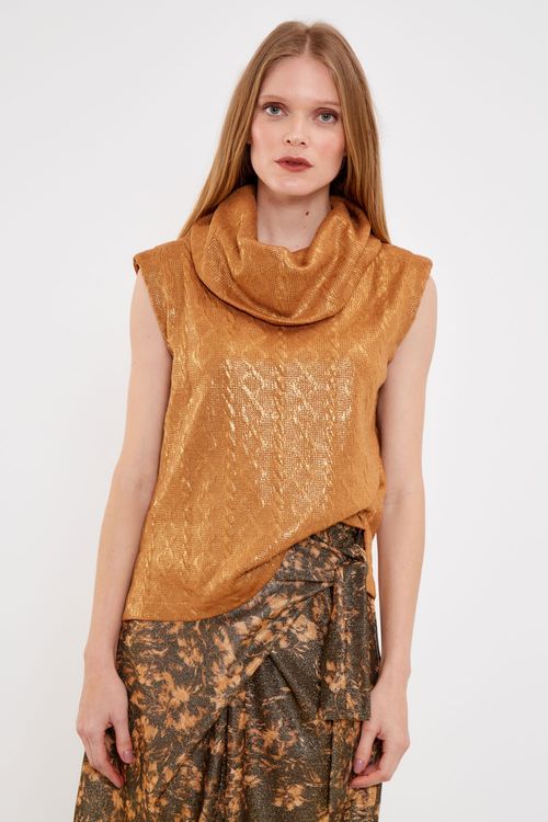Blusa Malha Foil - Ambar Escuro