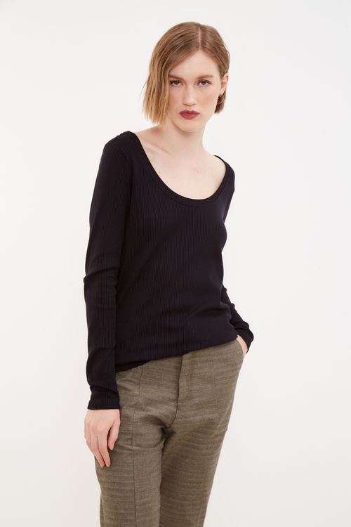 Blusa Malha Básica Canelado - Preto