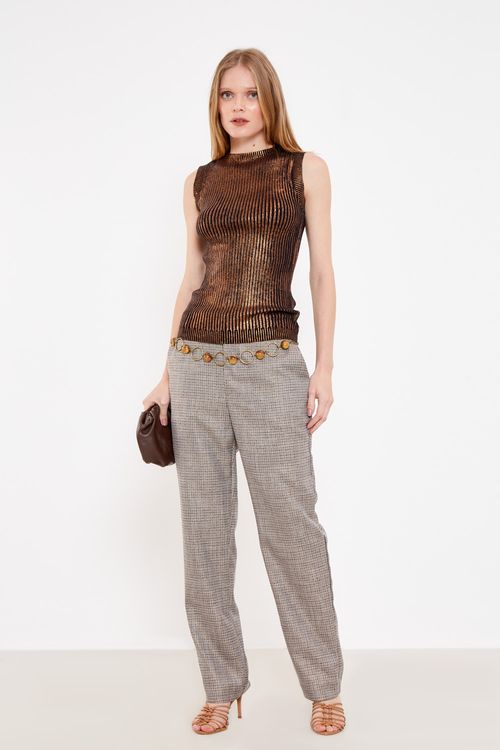 Calça Seca Xadrez Com Lurex - Xadrez