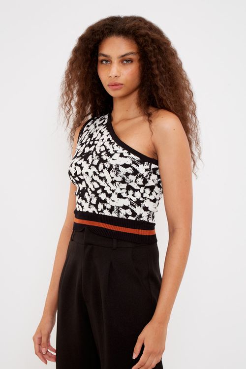 Blusa Tricot Estampa Gardênia - Est Gardenia Barrada