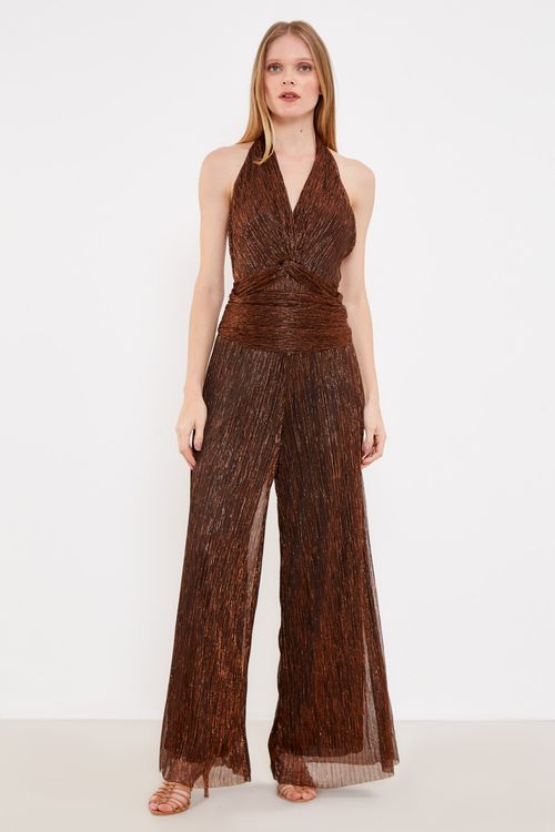 Calça Malha Tule Brilho - Cobre