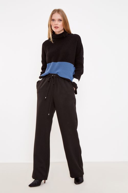Calça Reta Cós Elástico - Preto