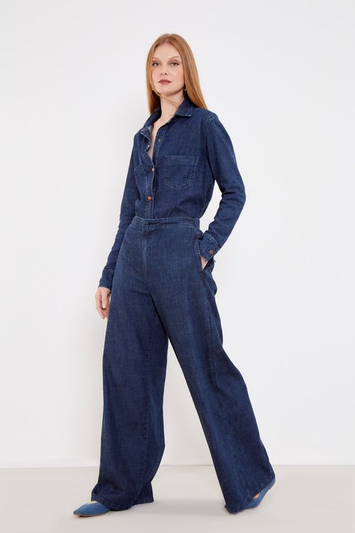 Camisa Jeans Bolsos Com Tampa - Jeans