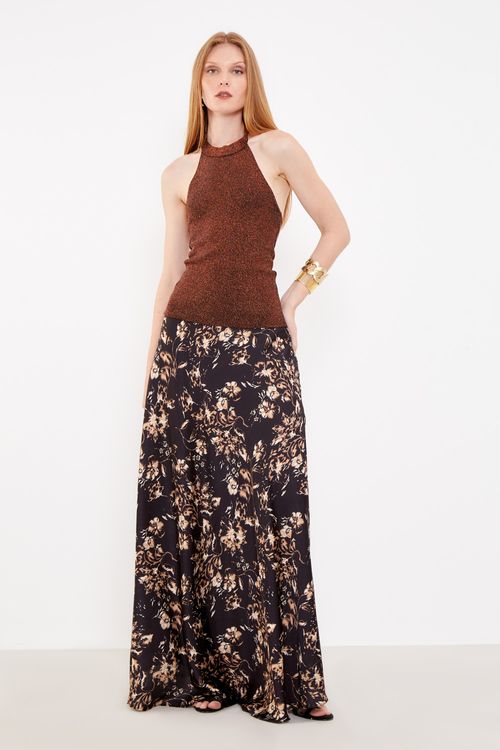 Blusa Tricot Lurex Frente Única - Cobre