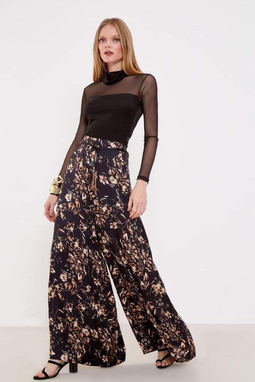 Blusa Malha Tule Gola - Preto