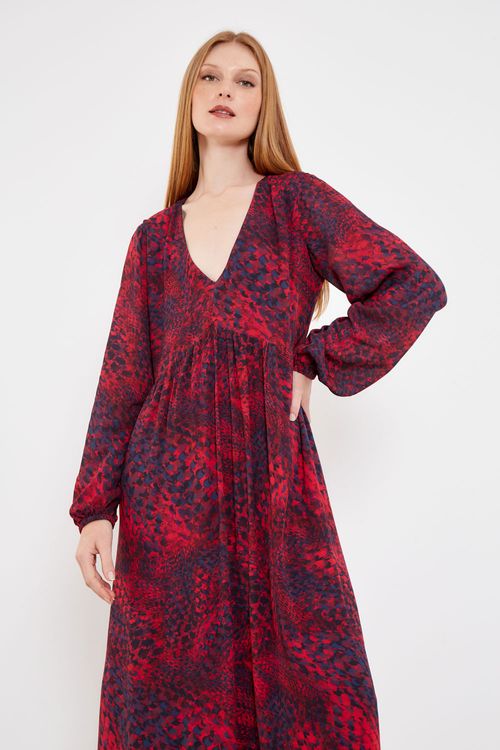 Vestido Estampado Coral Magenta Curto - Est Coral Magenta